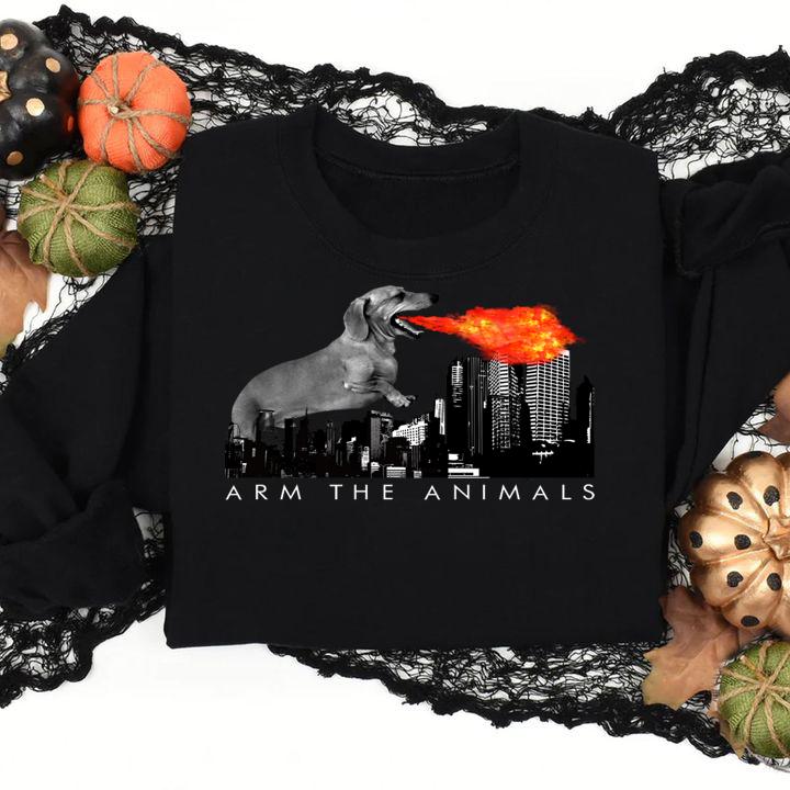Daschund arm the animals Godzilla Dogzilla t-shirt sweatshirt