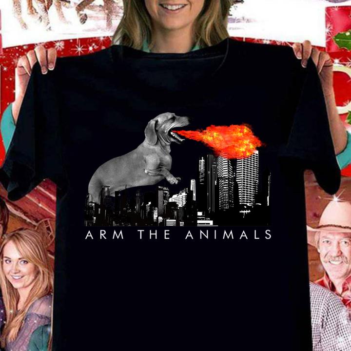 Daschund arm the animals Godzilla Dogzilla t-shirt woman shirt