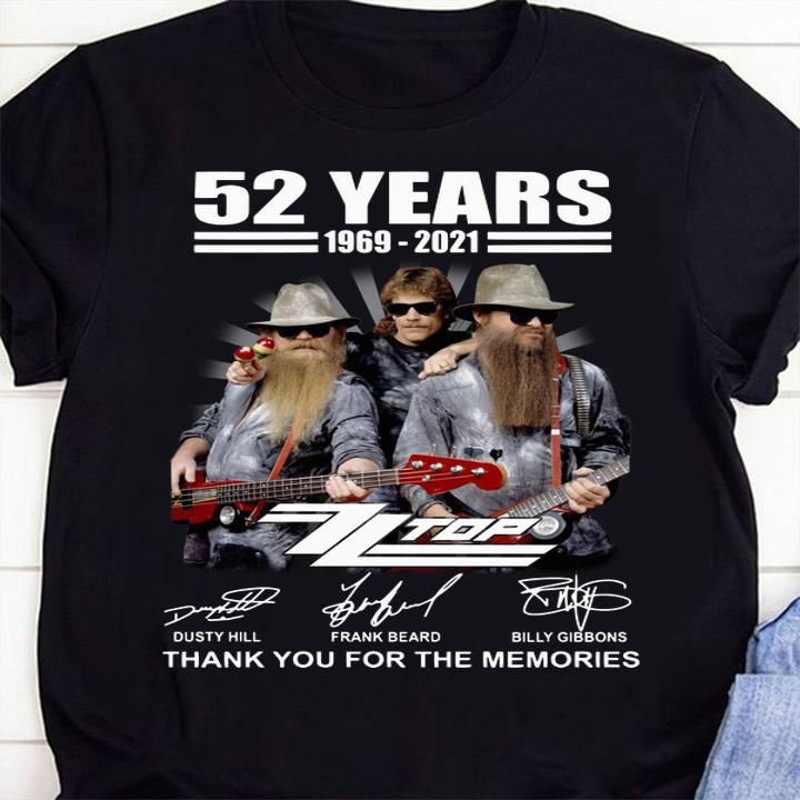 RIP Dusty Hill 52 Years 1969-2021 ZZ Top Band Signatures Thank You For The Memories t-shirt shirt