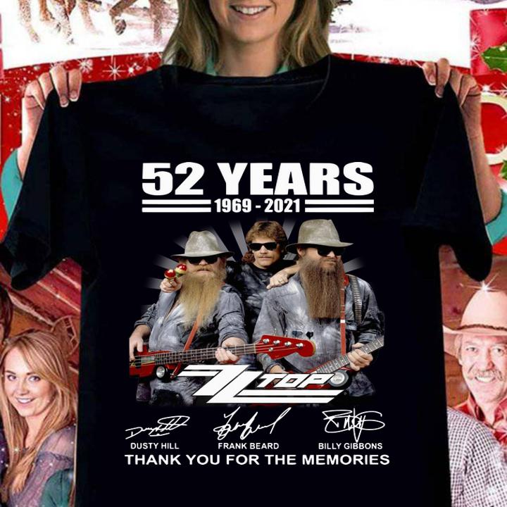 RIP Dusty Hill 52 Years 1969-2021 ZZ Top Band Signatures Thank You For The Memories t-shirt woman shirt