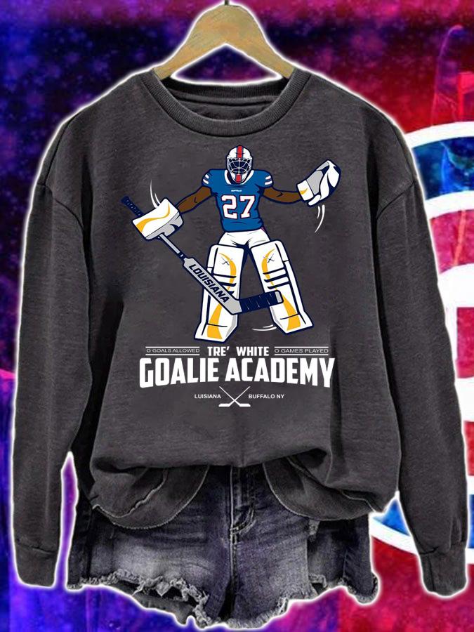 Tre' white goalie academy t-shirt sweatshirt