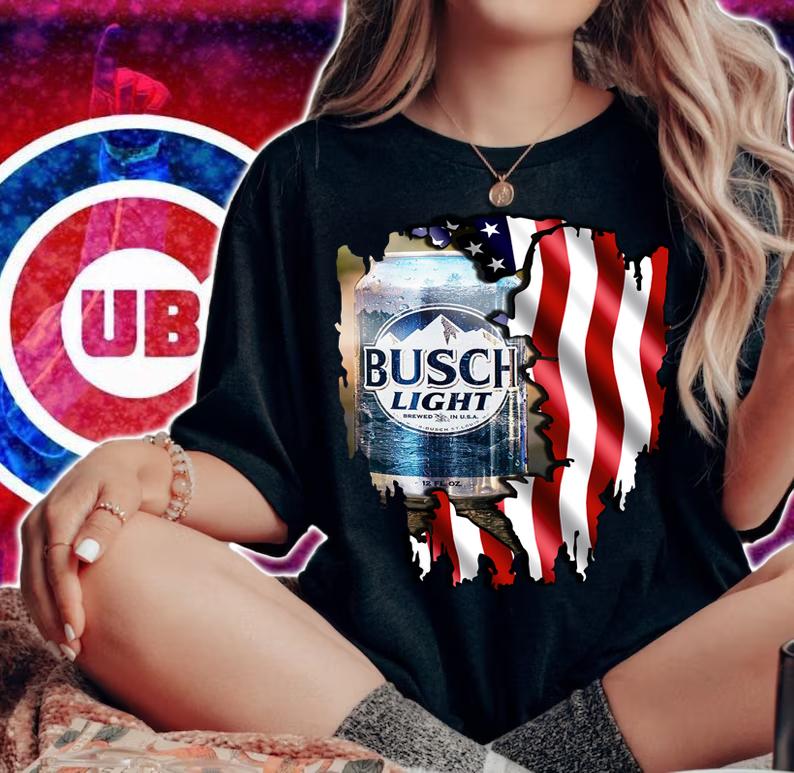 Brew City Beer Gear Busch Light In Usa Flag t-shirt woman shirt