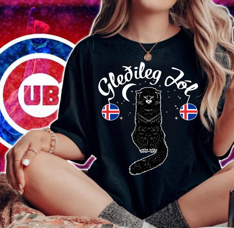 Gledileg Jol Iceland Merry Christmas Jolakotturinn Yule Cat t-shirt woman shirt