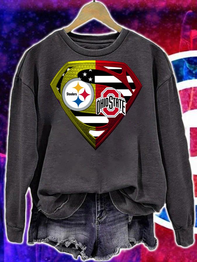 Pittsburgh Steelers and Ohio State Buckeyes Superman American flag t-shirt sweatshirt