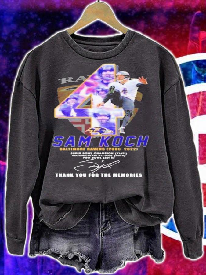 Sam Koch Baltimore Ravens 4 2006 2022 Signatures Thank You For The Memories Shirt sweatshirt