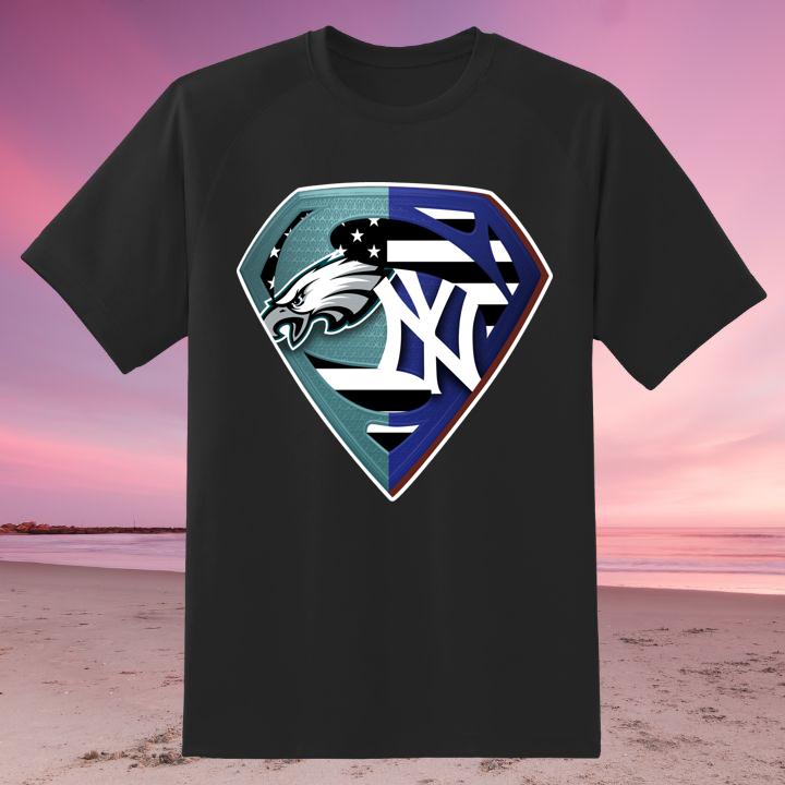 Philadelphia Eagles New York Yankees Superman American Flag T-Shirt