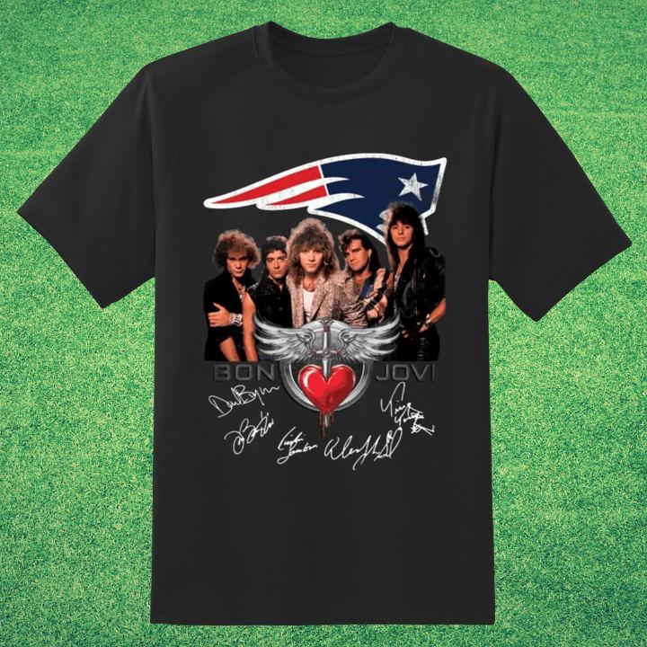 Official Bon Jovi Rock Band New England Patriots Autographed T-Shirt