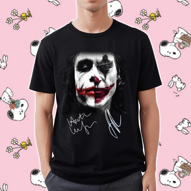 Premium Joaquin Phoenix Joker Heath Ledger Autograph T-Shirt