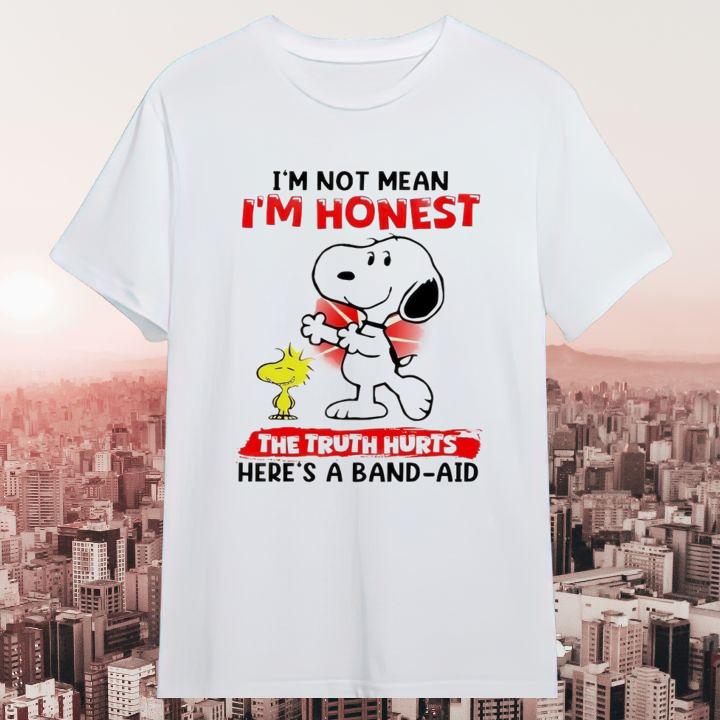 Snoopy Woodstock Im Not Mean Im Honest The Truth Hurts Heres A Band-Aid T-Shirt