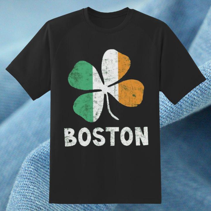 Boston Ireland Irish Flag St. Patricks Day Four Leaf Clover T-Shirt